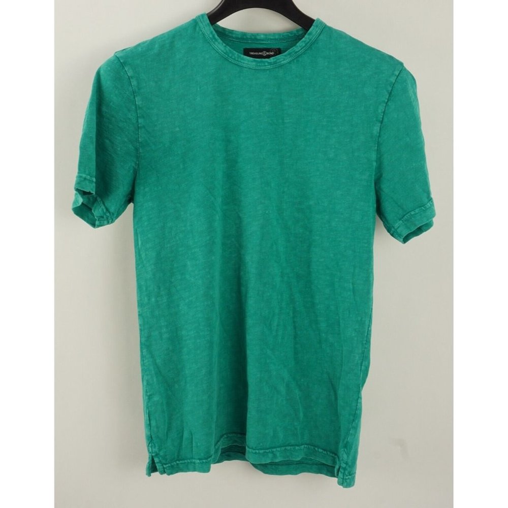New Treasure & Bond Men Small Short Sleeve Teal Slub Cotton Heather Crew T-Shirt